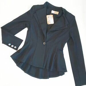 Hybrid & Co. Womens 💕Black Double Notch Lapel Fancy Business Type Black Coat 💕